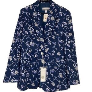 NWT Saks Fifth Avenue Collection Navy Blue Floral Blazer Jacket